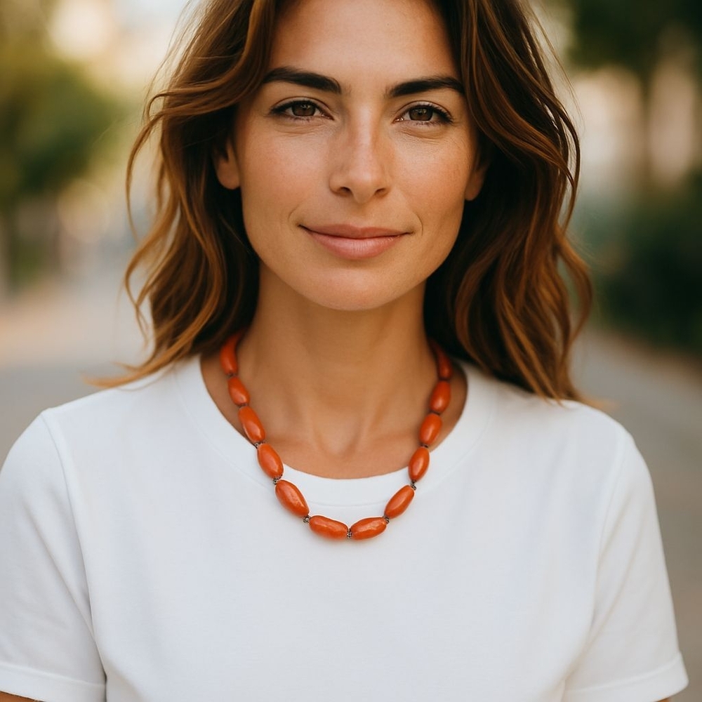Hand Knot Carelian Chocker Necklace 16"
